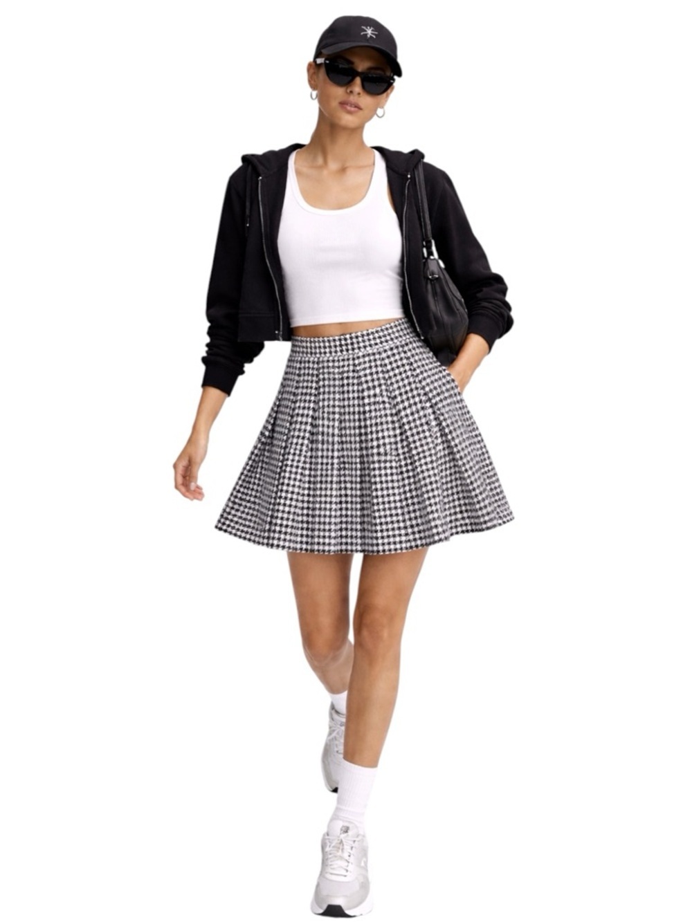 VTG HEAD SPORTSWEAR Houndstooth Tweed Pleated Mini Skirt Size 14 Retro Sporty